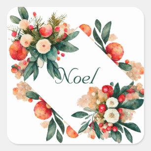 Peach och Teal Frukt och Blommor jul Fyrkantigt Klistermärke