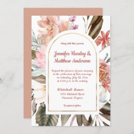 Peach och Terracotta Rustic Blommigt Bröllop I Inbjudningar