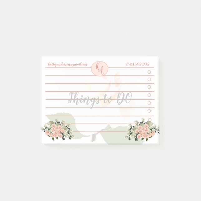 Peach och Vit ros Sak för att göra Post-it Notes (Framsida)