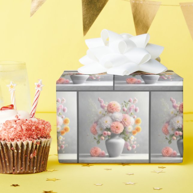 Peach och White Dahlia Bouquet Presentpapper (Födelsedagsfest)