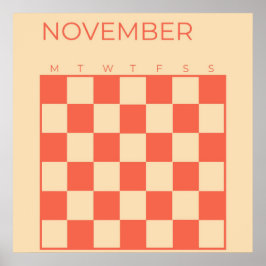 Peach Odaterad checkad månadskalender för november Poster
