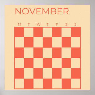Peach Odaterad checkad månadskalender för november Poster