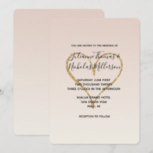 Peach Ombre Guld Glitzy Heart Inbjudningar