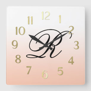 Peach Ombre over valfri Färg med Monogram Fyrkantig Klocka