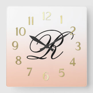 Peach Ombre over valfri Färg med Monogram Fyrkantig Klocka