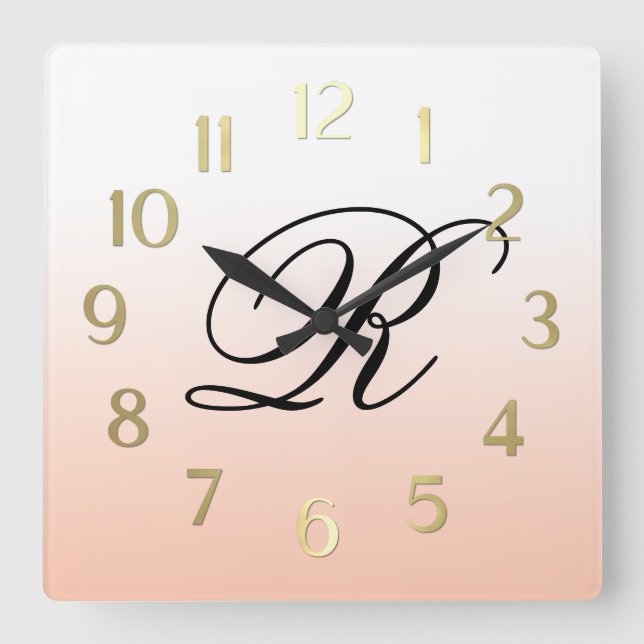 Peach Ombre over valfri Färg med Monogram Fyrkantig Klocka (Framsida)