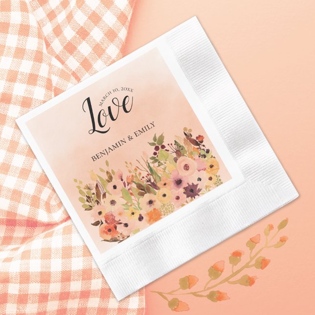 Peach Ombre Watercolor Garden Wedding Pappersservett (Skapare uppladdad)