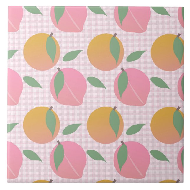 Peach Orange Fruit Mönster Rosa Kakelplatta (Framsidan)