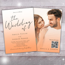 Peach Orange Fuzz Elegant Photo QR-kod Bröllop