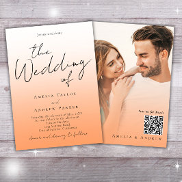 Peach Orange Fuzz Elegant Photo QR-kod Bröllop Inbjudningar