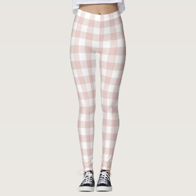  Peach Orange Gingham Women's Leggings (Framsida)