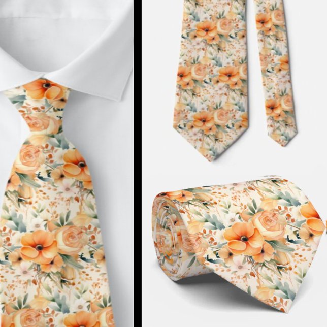 Peach Orange Guld Ro Flowers Blommigt Slips (Skapare uppladdad)