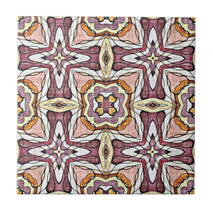 Peach Orange Mauve Rosa Lila Ethnic Art Kakelplatta