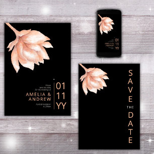 Peach Orange Modern Blommigt Watercolor Bröllop Spara Datumet