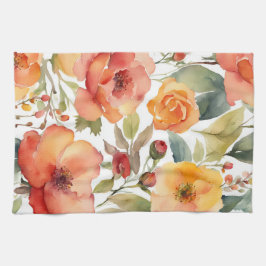 Peach Orange Red Vild Ro Blommigt Kökshandduk