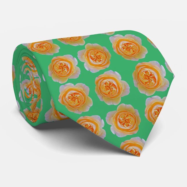 Peach Orange Ro Elegant Repeterande Mönster Grönt Slips (Rullad)