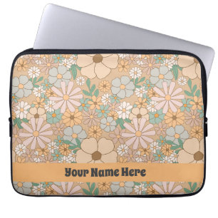 Peach Orange Rosa Grått Blommigt Laptop Fodral