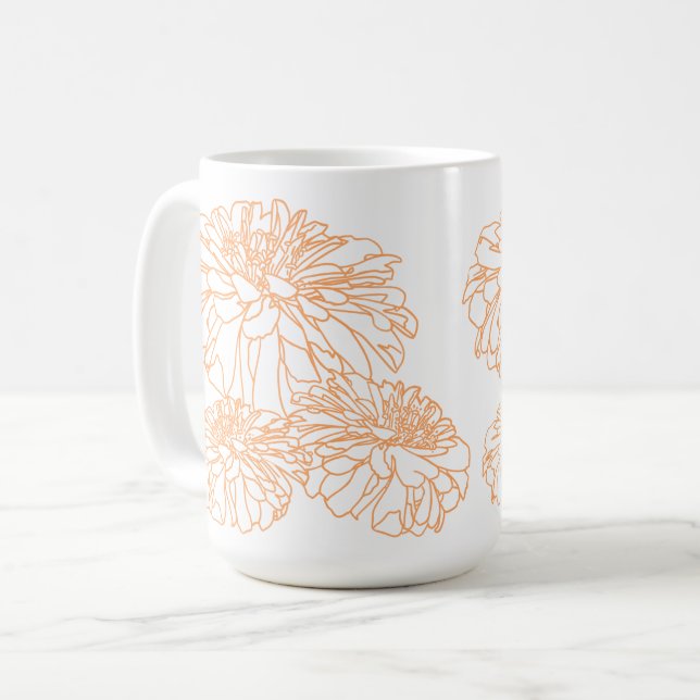 Peach orange söt vit blommigt petal mönster kaffemugg (Framsida vänster)