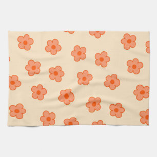 Peach Orange Tropical Blommigt Botanical Summer Kökshandduk