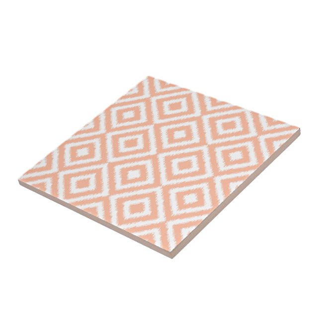 Peach Orange White Ikat Mosaic Art Mönster Kakelplatta (Sidan)
