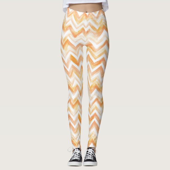 Peach Orange White Zigzag Stripes Leggings (Framsida)