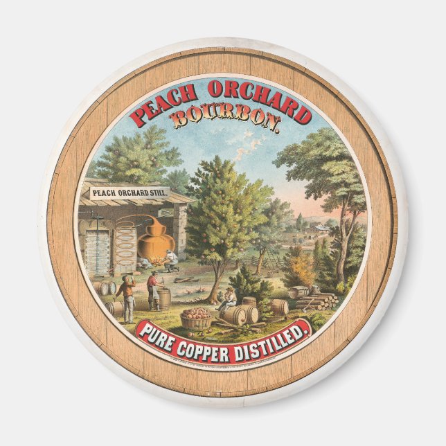 Peach Orchard Bourbon still Vintage Label Magnet (Framsidan)