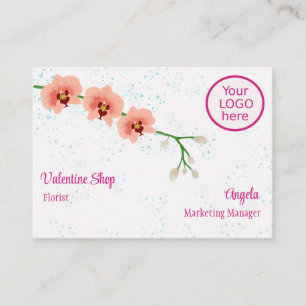 Peach Orchid Flowers Blue Stänk Background Visitkort