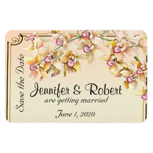 Peach Orchid Watercolor Posh Bröllop spara datum Magnet