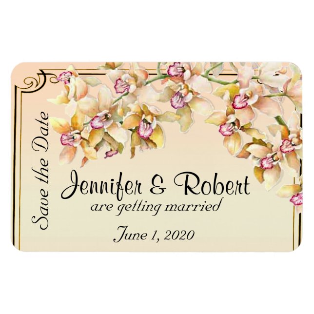Peach Orchid Watercolor Posh Bröllop spara datum Magnet (Horisontell)