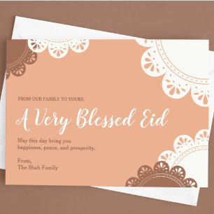 Peach Ornate Blommigt Eid Al Fitr Vykort