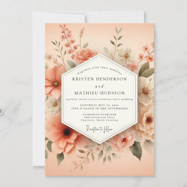 Peach Painterly Bloom Wedding Inbjudningar (Framsida)