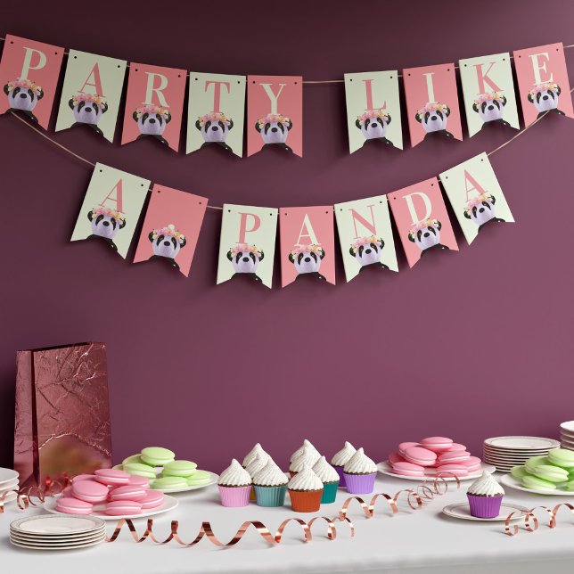 Peach Panda Barns födelsedag Party Bunting Flaggor (All pandas love to party! Have fun at yours with this cute bunting)