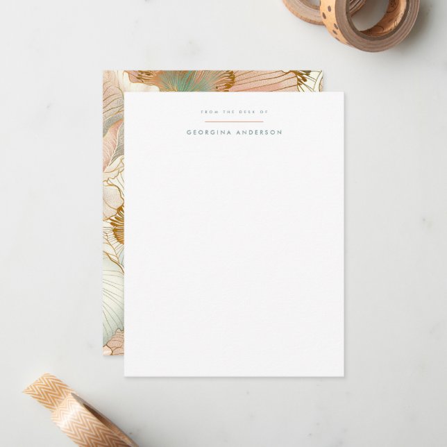 Peach Pastel Blommigt Personal Stationery Anteckningskort (Fram/Back In Situ)