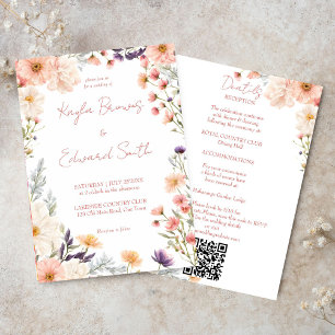 Peach pastel boho wildblommor i hela bröllop inbjudningar