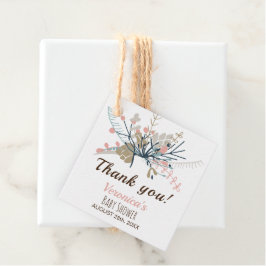 Peach Pastel Botanical Baby Shower Tack Gåvor Etiketter