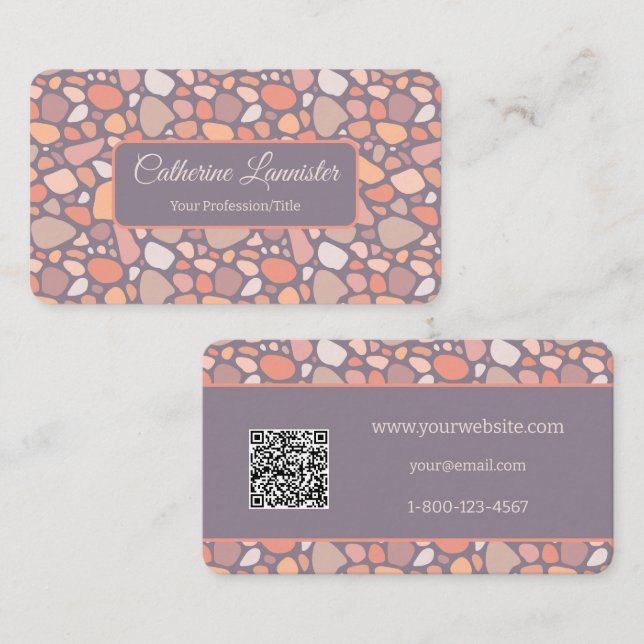 Peach Pastel Conglomerate Stone QR-kod Visitkort (Fram/baksida)