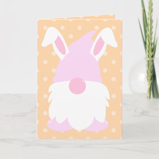Peach Pastel Polka Dot Gnome Bunny Helgkort (Framsida)