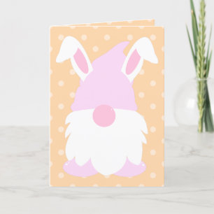 Peach Pastel Polka Dot Gnome Bunny Helgkort