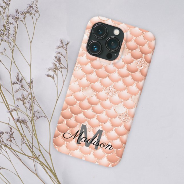 Peach Pearl Glitter Girly Background Monogram Namn (Skapare uppladdad)