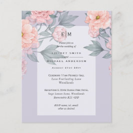  Peach PEONIES Blue Wedding BUDGET Flygblad
