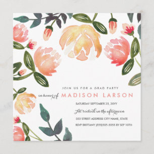 Peach Peonies Grad Party Inbjudningar