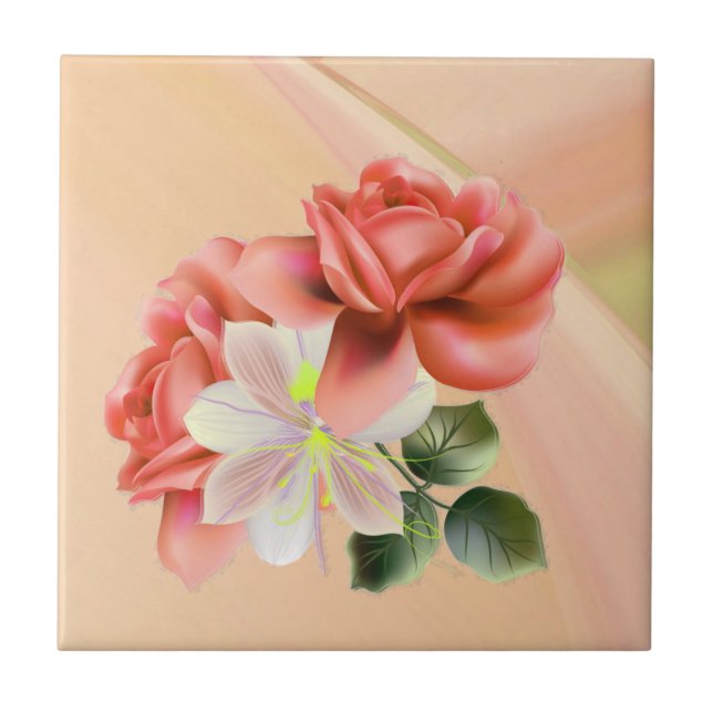 Peach Peonies Kakelplatta (Framsidan)