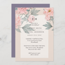  Peach PEONIES Lilac bröllopsinbjudan