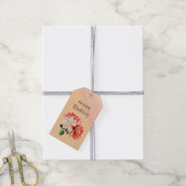 Peach Peonies och Ghost Orchid Birthday Presentetikett