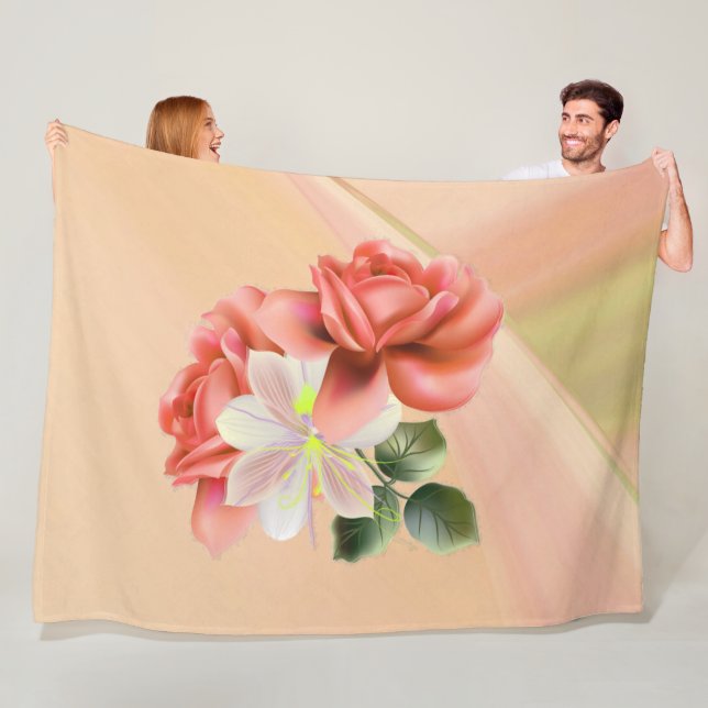 Peach Peonies och Ghost Orchid Fleecefilt (På plats)