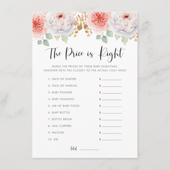 Peach Peonies och Guld Löv gissar det Prisa spelet Tilläggskort (Framsida)