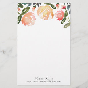 Peach Peonies Personlig Stationery Brevpapper