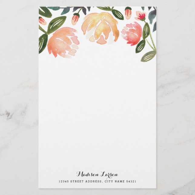 Peach Peonies Personlig Stationery Brevpapper (Framsida)