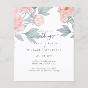 Peach Peonies Sage Blommigt Budget Bröllop Flygblad