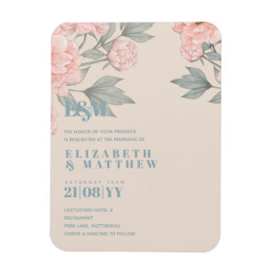Peach Peonies Sage Blommigt Budget Bröllop Magnet